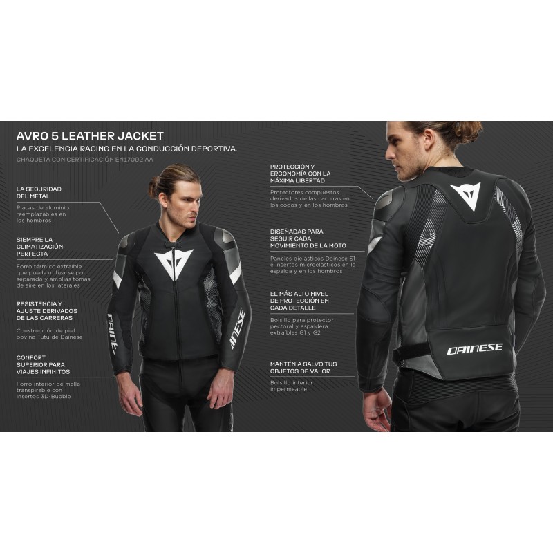 Chaqueta DAINESE AVRO 5 LEATHER JACKET Black/white/anthracite