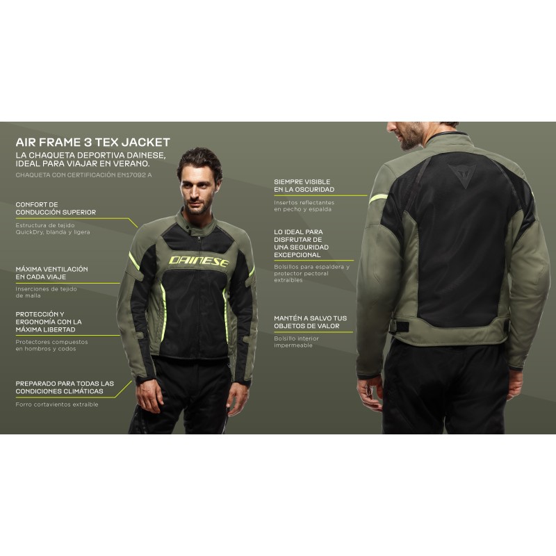 Chaqueta DAINESE AIR FRAME 3 TEX Army green/fluo yellow